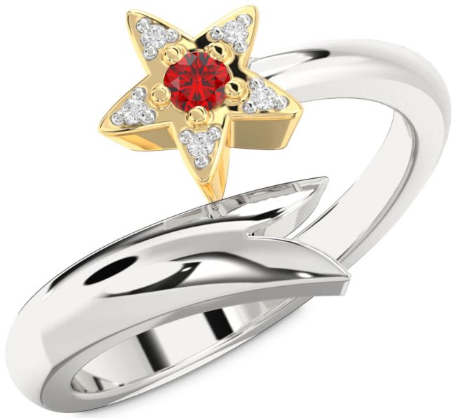 Diamond Ruby Gold Silver Star Round Promise Ring