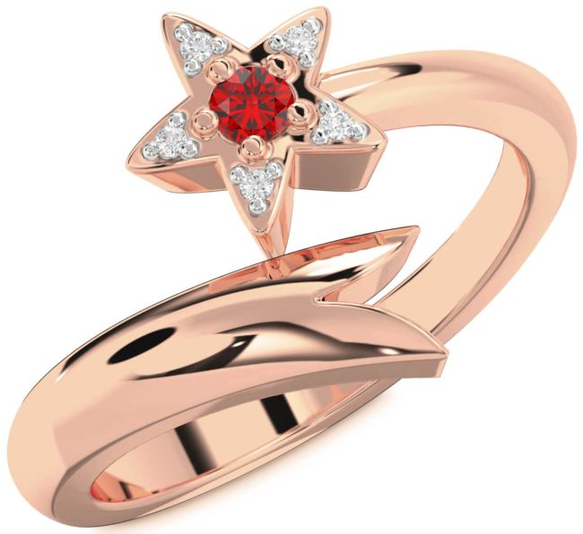 Diamond Ruby Rose Gold Star Round Promise Ring