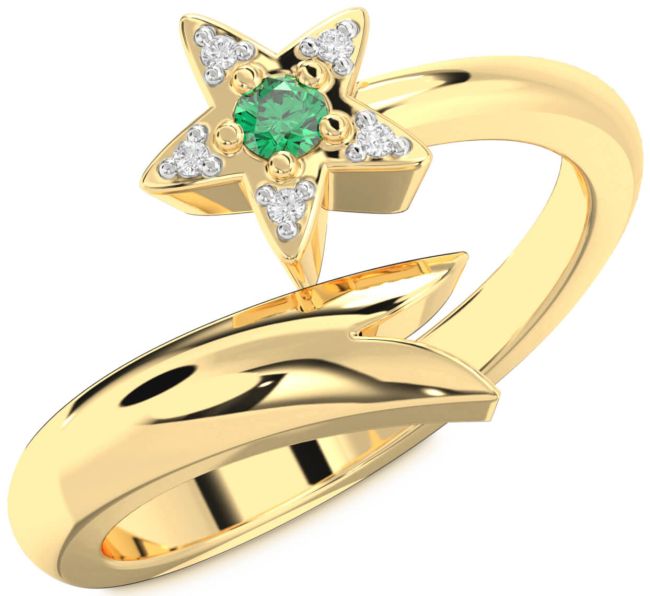 Diamond Emerald Gold Star Round Promise Ring