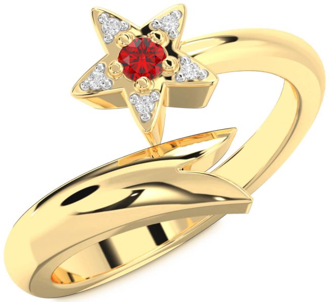 Diamond Ruby Gold Silver Star Round Promise Ring