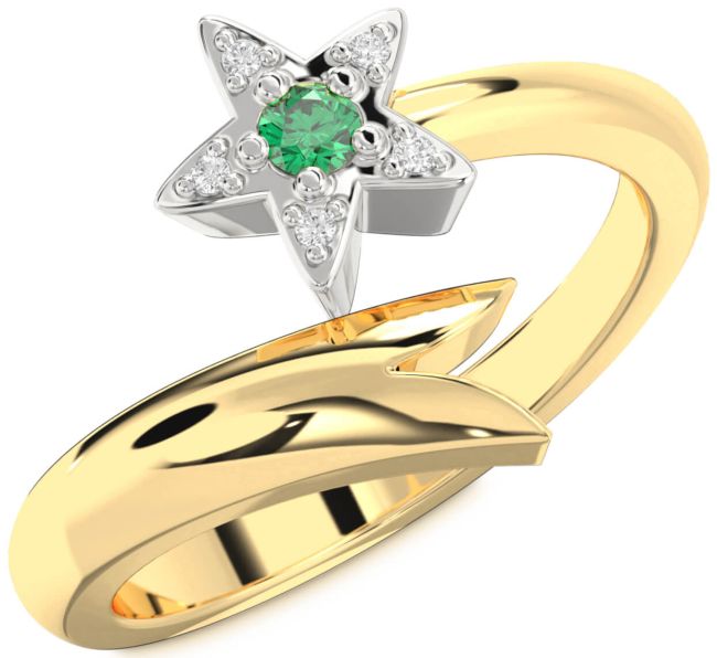 Diamond Emerald Gold Silver Star Round Promise Ring
