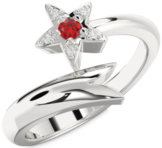 Diamond Ruby Silver Star Round Promise Ring