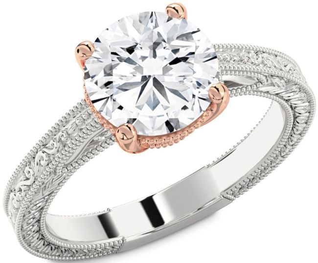 Diamond Platinum & Rose Gold Knot Round Vintage Engagement Ring