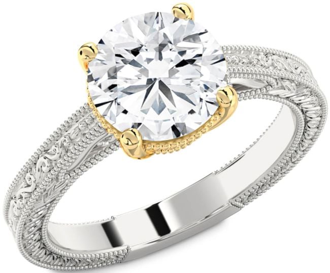Diamond Gold Silver Knot Round Vintage Engagement Ring