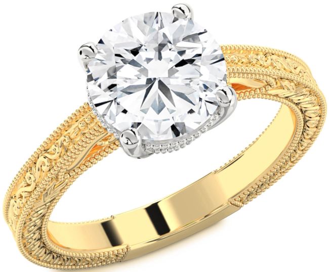 Diamond Gold Silver Knot Round Vintage Engagement Ring