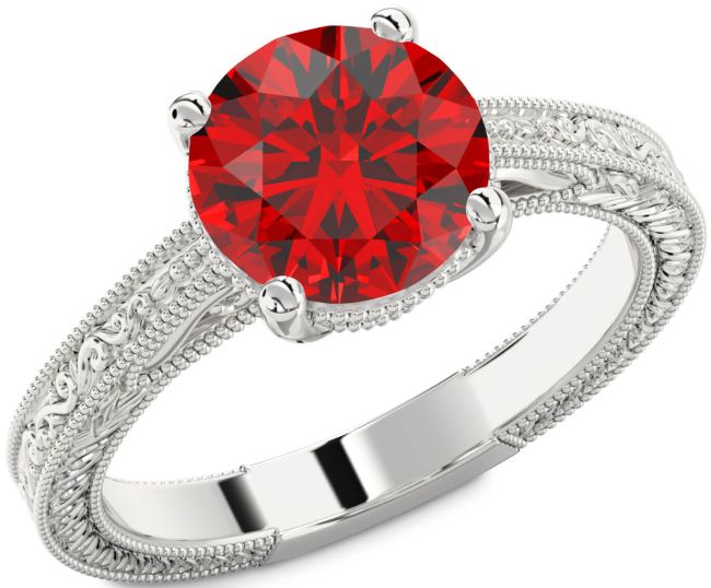 Ruby Silver Knot Round Vintage Engagement Ring