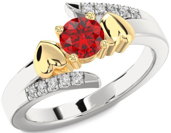 Diamond Ruby Gold Silver Heart Solitaire Engagement Ring