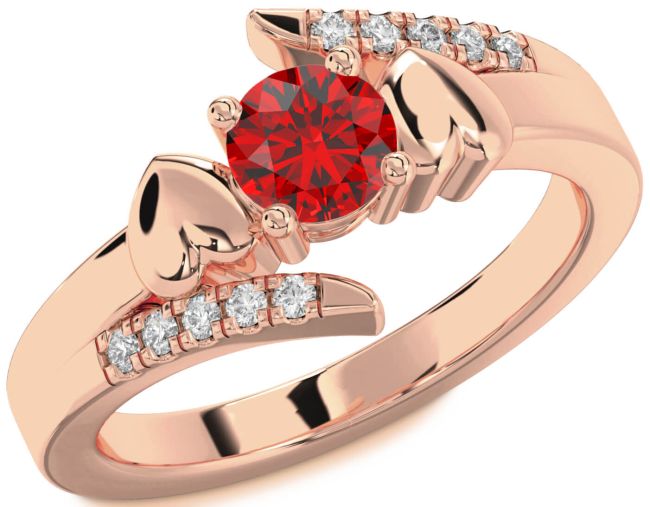 Diamond Ruby Rose Gold Heart Solitaire Engagement Ring