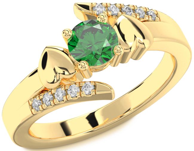 Diamond Emerald Gold Heart Solitaire Engagement Ring