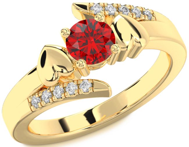 Diamond Ruby Gold Heart Solitaire Engagement Ring