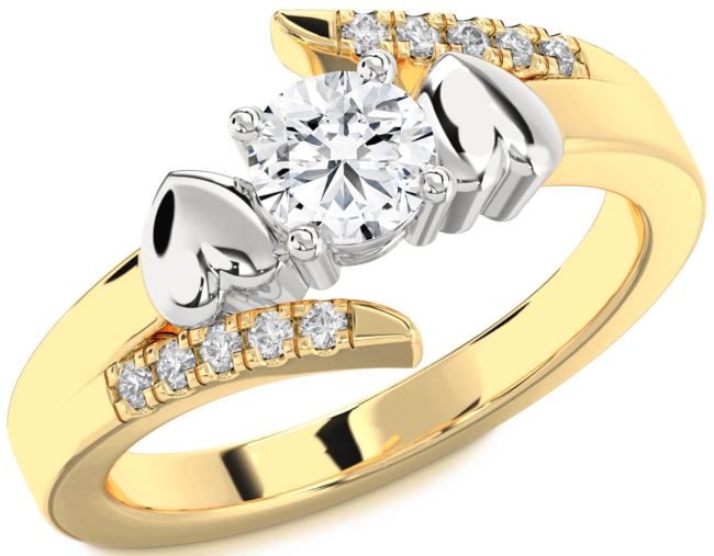 Diamond Gold Silver Heart Solitaire Engagement Ring