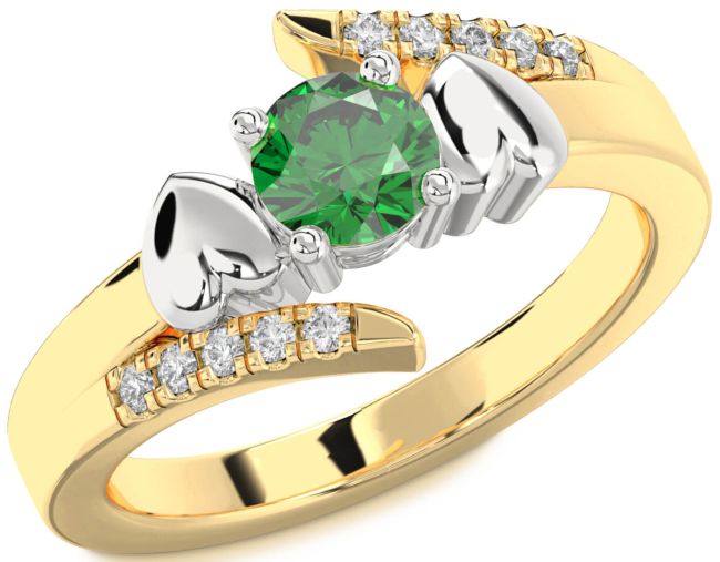 Diamond Emerald Gold Silver Heart Solitaire Engagement Ring