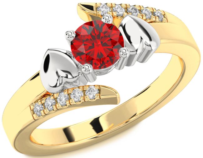 Diamond Ruby Gold Silver Heart Solitaire Engagement Ring