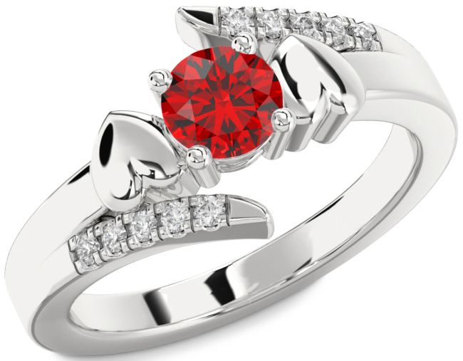 Diamond Ruby Silver Heart Solitaire Engagement Ring