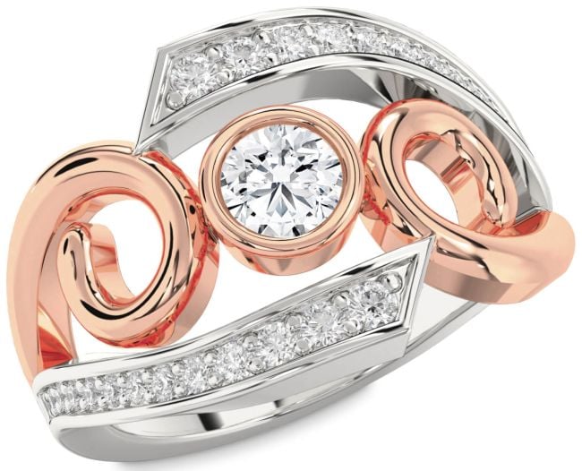 Diamond Silver & 10K Rose Gold Round Solitaire Engagement Ring