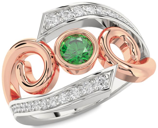 Diamond Emerald Rose Gold Silver Round Solitaire Engagement Ring