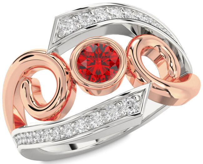 Diamond Ruby Rose Gold Silver Round Solitaire Engagement Ring