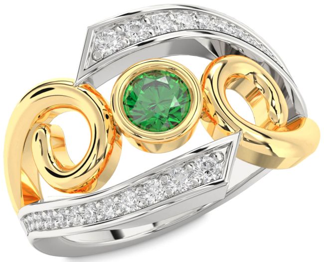 Diamond Emerald Gold Silver Round Solitaire Engagement Ring