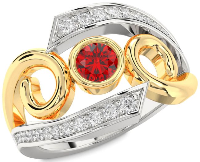Diamond Ruby Gold Silver Round Solitaire Engagement Ring
