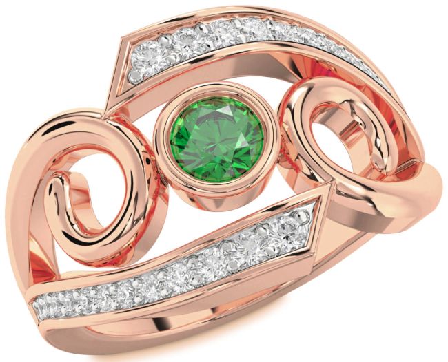 Diamond Emerald Rose Gold Round Solitaire Engagement Ring