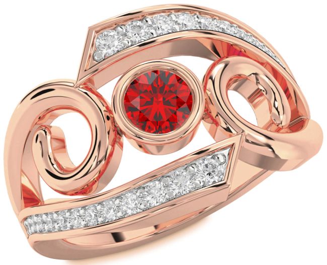 Diamond Ruby Rose Gold Round Solitaire Engagement Ring