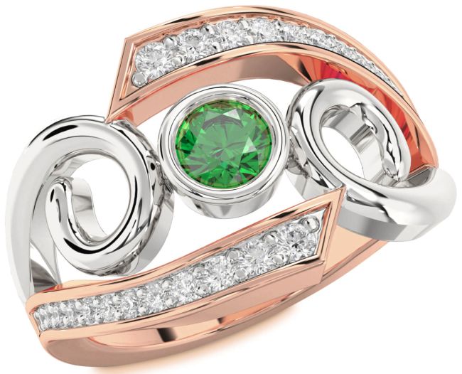 Diamond Emerald Rose Gold Silver Round Solitaire Engagement Ring