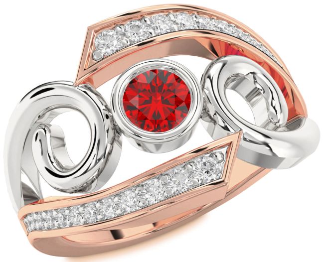 Diamond Ruby Rose Gold Silver Round Solitaire Engagement Ring