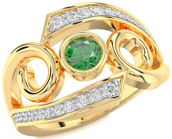 Diamond Emerald Gold Round Solitaire Engagement Ring