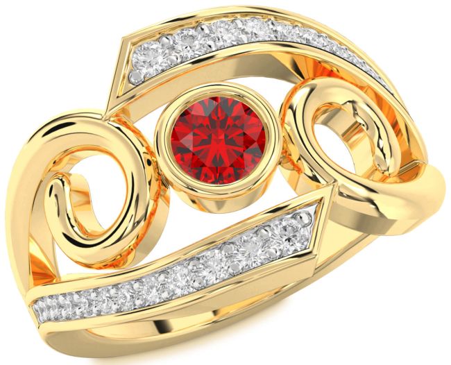 Diamond Ruby Gold Round Solitaire Engagement Ring