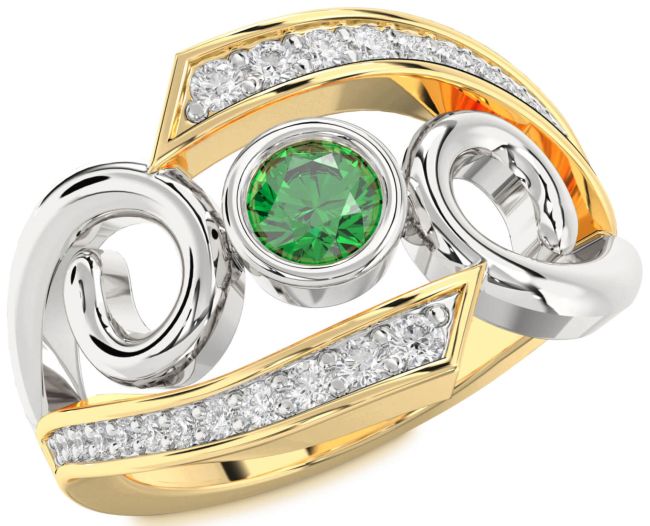 Diamond Emerald Gold Silver Round Solitaire Engagement Ring