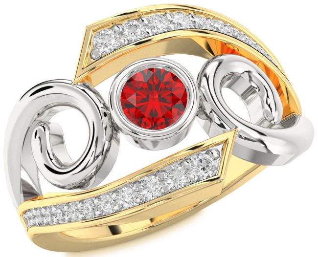Diamond Ruby Gold Silver Round Solitaire Engagement Ring