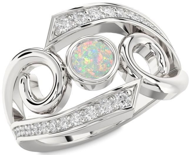 Diamond Opal Platinum Round Solitaire Engagement Ring
