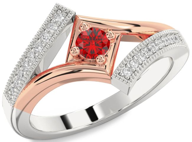 Diamond Ruby Rose Gold Silver Round Promise Ring