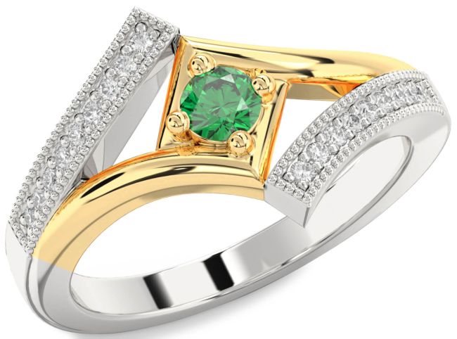 Diamond Emerald Gold Silver Round Promise Ring