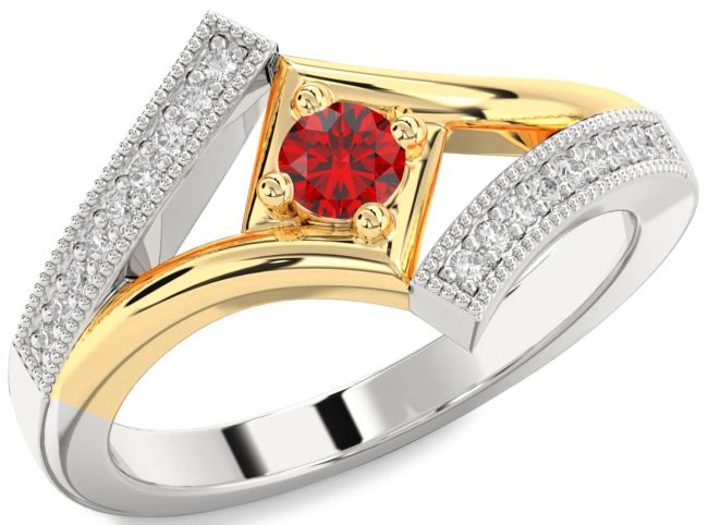 Diamond Ruby Gold Silver Round Promise Ring