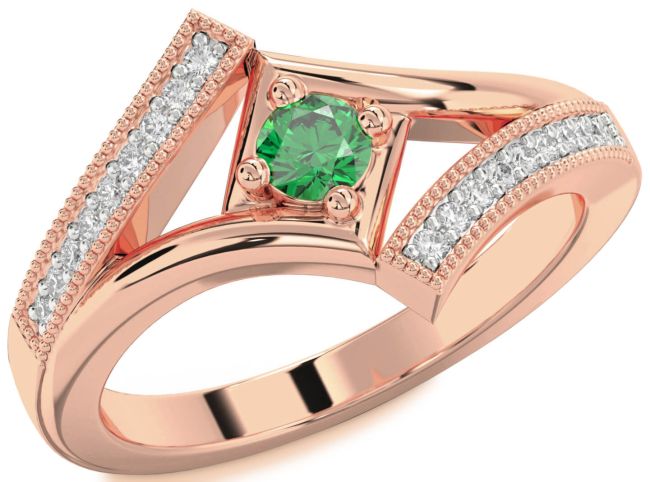 Diamond Emerald Rose Gold Round Promise Ring