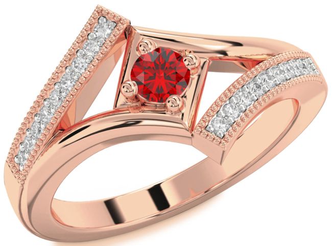 Diamond Ruby Rose Gold Round Promise Ring
