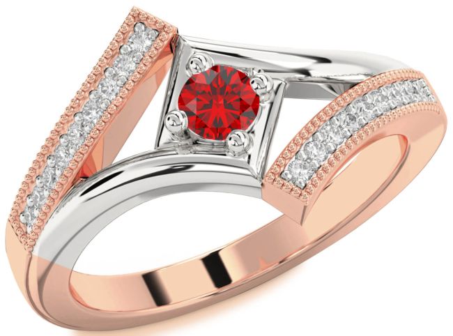 Diamond Ruby Rose Gold Silver Round Promise Ring
