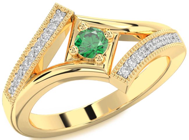 Diamond Emerald Gold Silver Round Promise Ring