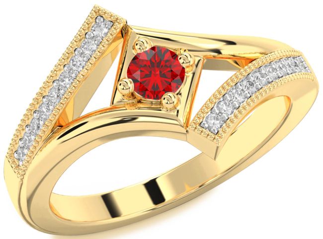 Diamond Ruby Gold Round Promise Ring