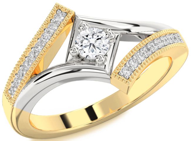 Diamond White Yellow Gold Round Promise Ring