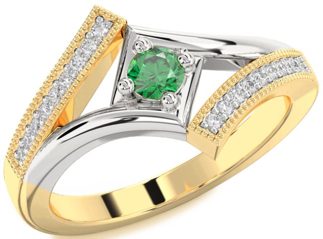 Diamond Emerald Gold Silver Round Promise Ring
