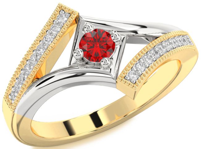 Diamond Ruby Gold Silver Round Promise Ring
