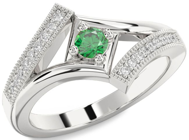 Diamond Emerald Platinum Round Promise Ring