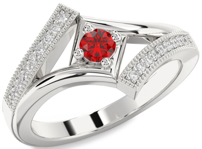 Diamond Ruby Platinum Round Promise Ring