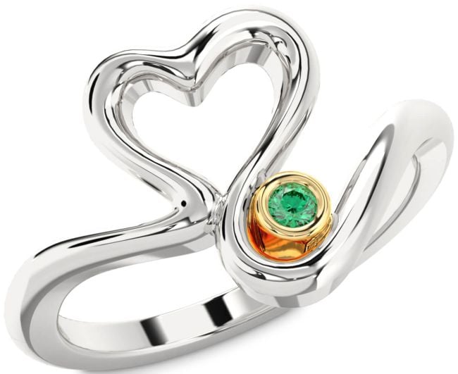 Emerald Gold Silver Heart Promise Ring