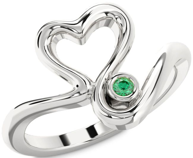 Emerald Silver Heart Promise Ring