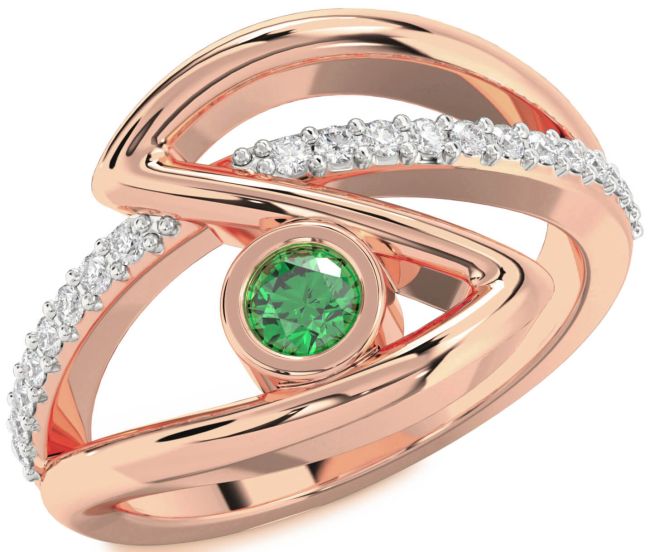 Diamond Emerald Rose Gold Round Promise Ring
