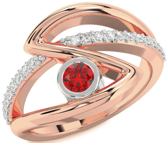 Diamond Ruby Rose Gold Silver Round Promise Ring