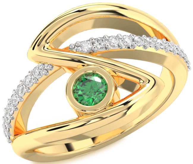 Diamond Emerald Gold Round Promise Ring